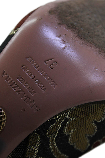 Aquazzura Women's Round Toe Zip Block Heels Floral Ankle Boots Size 37