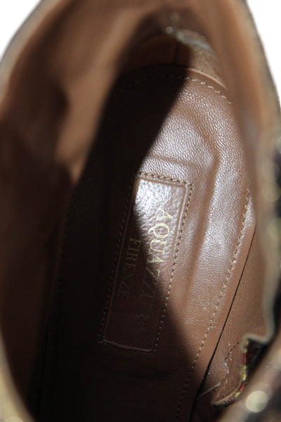 Aquazzura Women's Round Toe Zip Block Heels Floral Ankle Boots Size 37