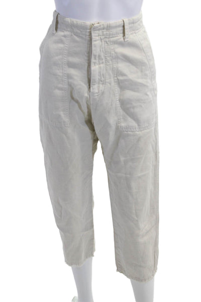 Nili Lotan, Unisex, Beige Capri Cargo Cropped Pants Cotton-Linen Army Size 2