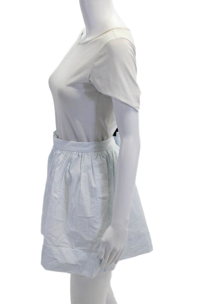 Frankies Bikinis Women A-Line Mini Striped Light Blue Cotton Skirt Size M