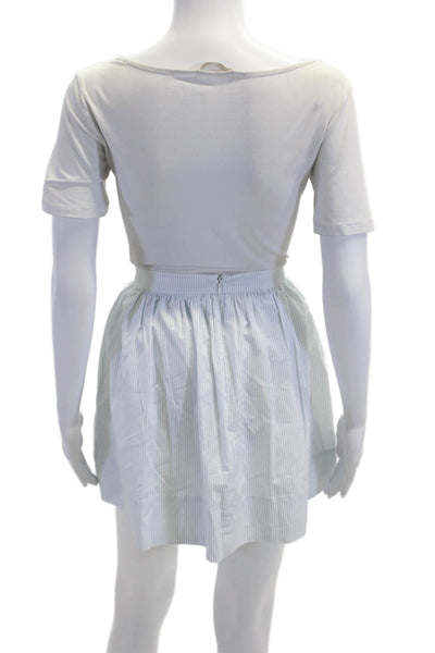 Frankies Bikinis Women A-Line Mini Striped Light Blue Cotton Skirt Size M