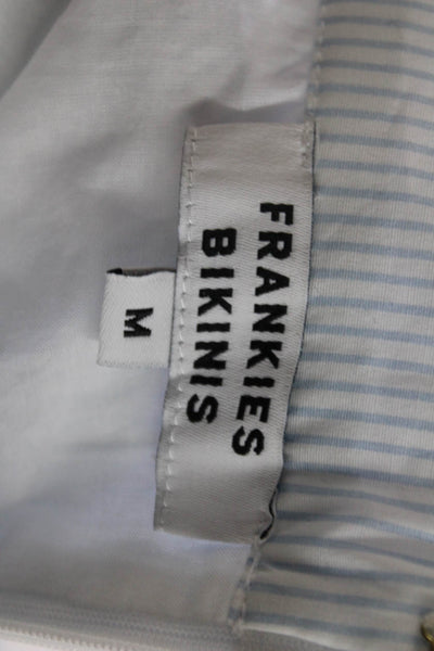 Frankies Bikinis Women A-Line Mini Striped Light Blue Cotton Skirt Size M