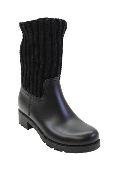 Moncler Womens Leather Knit Inset Pull On Ankle Boots Black Size 39 9