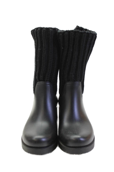 Moncler Womens Leather Knit Inset Pull On Ankle Boots Black Size 39 9