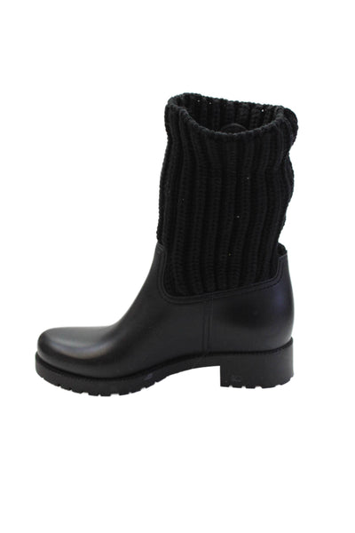 Moncler Womens Leather Knit Inset Pull On Ankle Boots Black Size 39 9