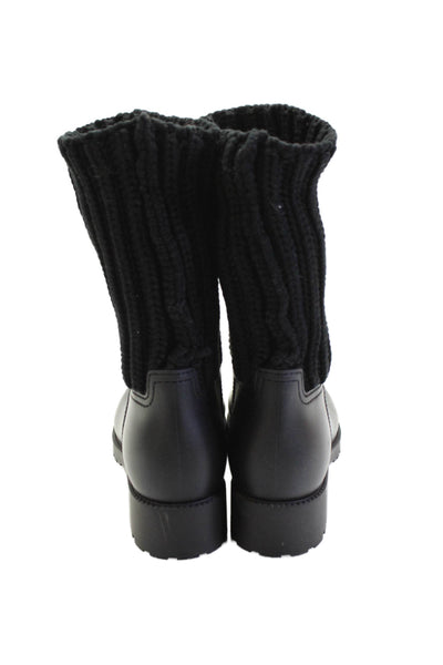 Moncler Womens Leather Knit Inset Pull On Ankle Boots Black Size 39 9
