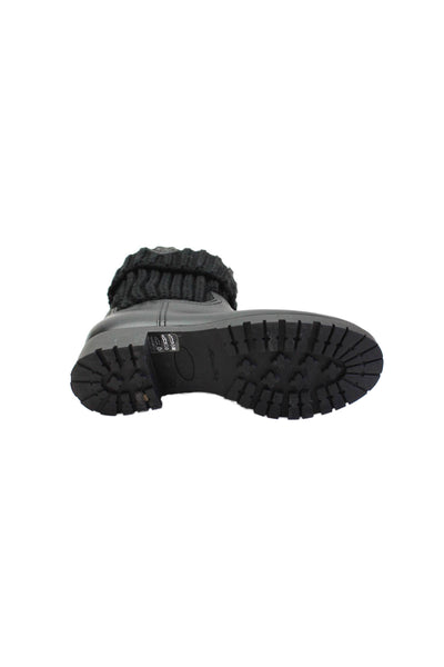 Moncler Womens Leather Knit Inset Pull On Ankle Boots Black Size 39 9