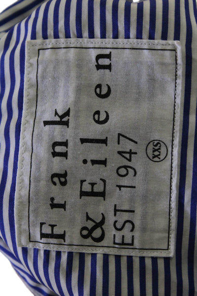 Frank & Eileen Women Striped Blue Cotton Button-Up Long Sleeve Size 2XS