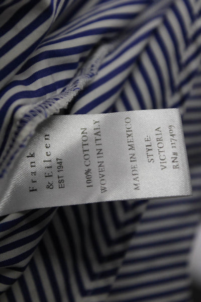 Frank & Eileen Women Striped Blue Cotton Button-Up Long Sleeve Size 2XS