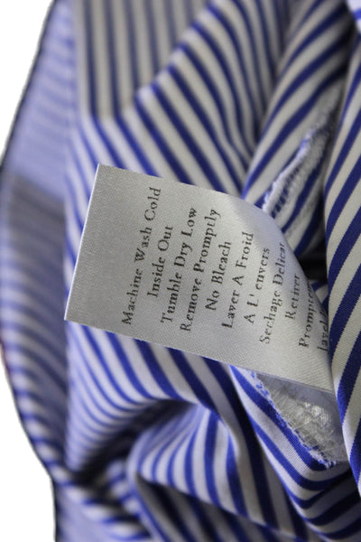 Frank & Eileen Women Striped Blue Cotton Button-Up Long Sleeve Size 2XS