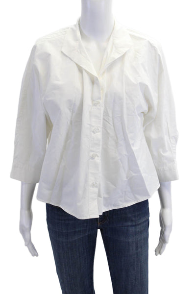 Kal Rieman Women White 100% Pima Cotton Collared 3/4 Sleeve Blouse Size XS