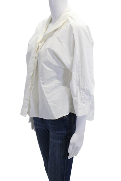Kal Rieman Women White 100% Pima Cotton Collared 3/4 Sleeve Blouse Size XS