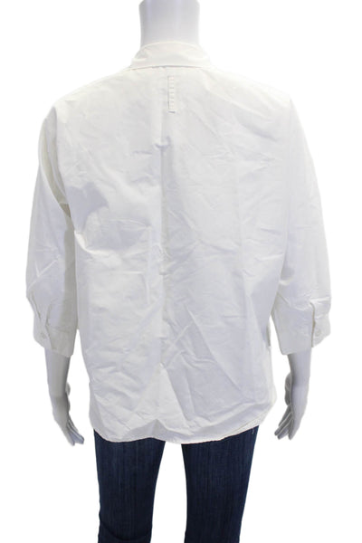 Kal Rieman Women White 100% Pima Cotton Collared 3/4 Sleeve Blouse Size XS