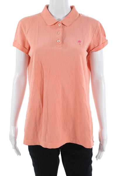 Lilly Pulitzer Women Basic Polo Collared Short Sleeve Orange Solid Size L