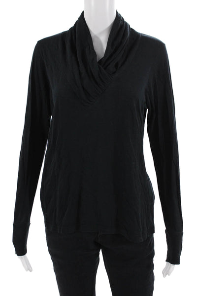 Lilla P Women Black 100% Pima Cotton Turtleneck Long Sleeve Jersey Top Size L