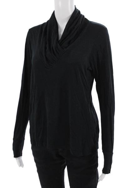 Lilla P Women Black 100% Pima Cotton Turtleneck Long Sleeve Jersey Top Size L