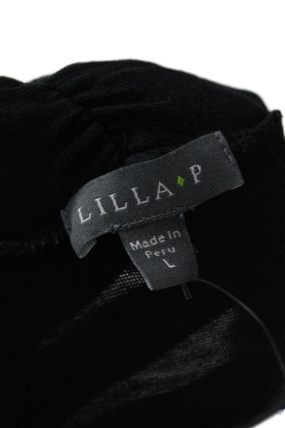 Lilla P Women Black 100% Pima Cotton Turtleneck Long Sleeve Jersey Top Size L