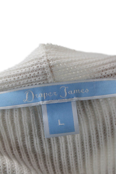 Draper James Women White V-Neck Pullover Sweater 3/4 Sleeve Size L