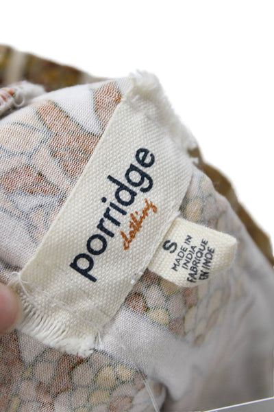 Porridge Anthropologie Women Beige Graphic Print Short Sleeve Blouse Size S