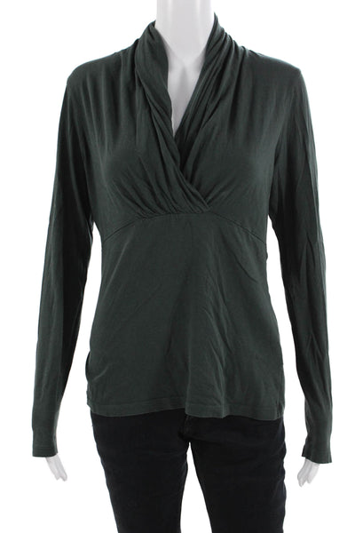 Lilla P Women Basic Jersey Top Green Pima Cotton Long Sleeve Solid Fall Size L