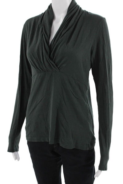 Lilla P Women Basic Jersey Top Green Pima Cotton Long Sleeve Solid Fall Size L