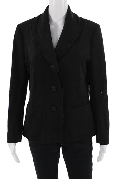 Philippe Adec Women Collared Black Button Polyester Blazer Long Sleeve Size 10