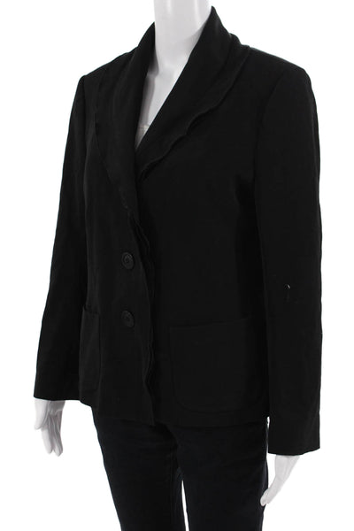 Philippe Adec Women Collared Black Button Polyester Blazer Long Sleeve Size 10