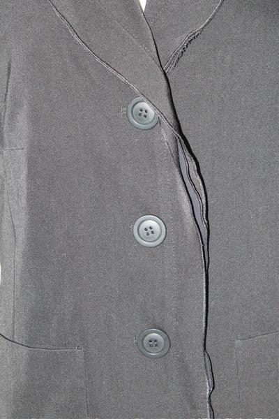 Philippe Adec Women Collared Black Button Polyester Blazer Long Sleeve Size 10