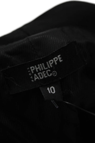 Philippe Adec Women Collared Black Button Polyester Blazer Long Sleeve Size 10