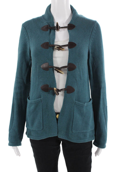 Cullen, Women Green Mock Neck Long Sleeve Coatigan Button 97% Cotton Size S