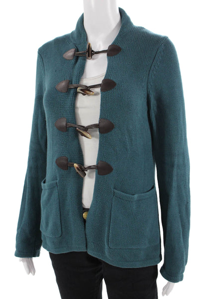 Cullen, Women Green Mock Neck Long Sleeve Coatigan Button 97% Cotton Size S