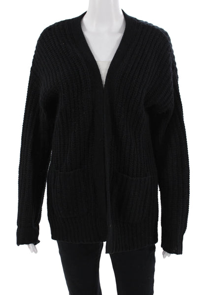 Barrow & Grove Unisex Black V-Neck Cardigan Cotton-Angora Blend Size L