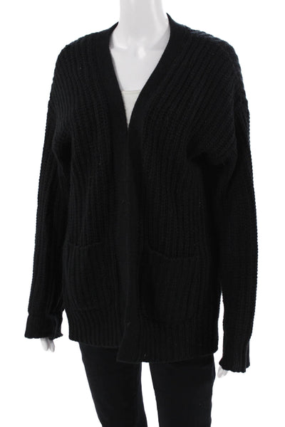 Barrow & Grove Unisex Black V-Neck Cardigan Cotton-Angora Blend Size L