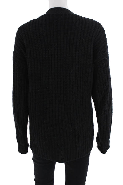 Barrow & Grove Unisex Black V-Neck Cardigan Cotton-Angora Blend Size L