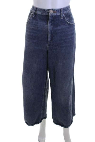 Rag & Bone Women Cropped Wide-Leg Jeans Dark Blue High-Rise Size 31
