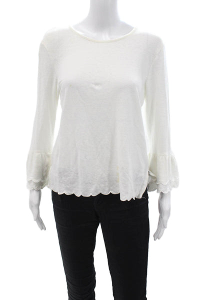 Frame Women Basic Linen Blouse White Long Sleeve Round Neck Size M