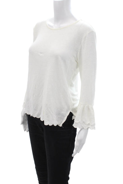 Frame Women Basic Linen Blouse White Long Sleeve Round Neck Size M