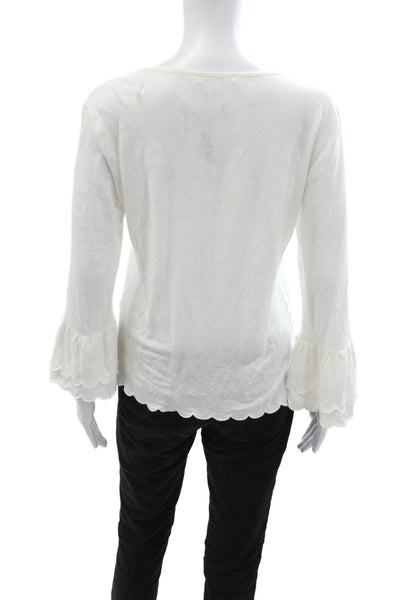 Frame Women Basic Linen Blouse White Long Sleeve Round Neck Size M