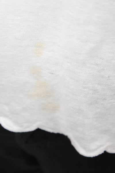 Frame Women Basic Linen Blouse White Long Sleeve Round Neck Size M