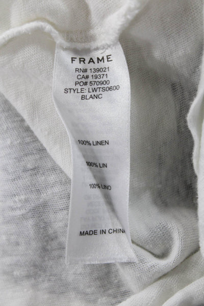 Frame Women Basic Linen Blouse White Long Sleeve Round Neck Size M