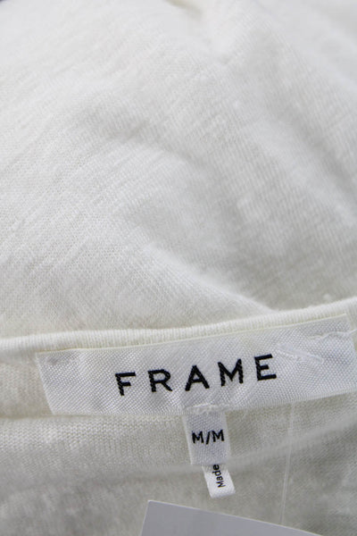 Frame Women Basic Linen Blouse White Long Sleeve Round Neck Size M