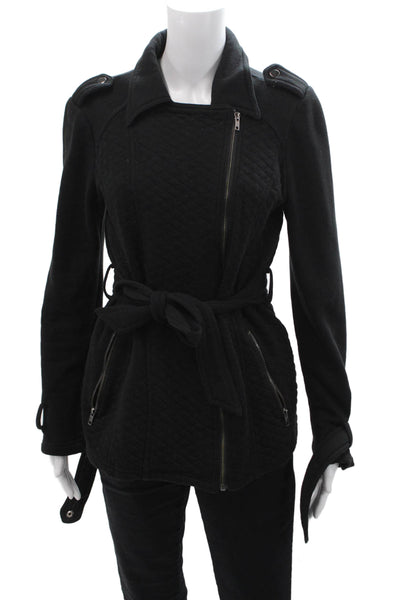 Sebby Women Quilted Military Jacket Black Collared Button Size S