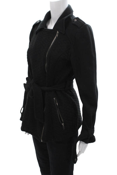 Sebby Women Quilted Military Jacket Black Collared Button Size S