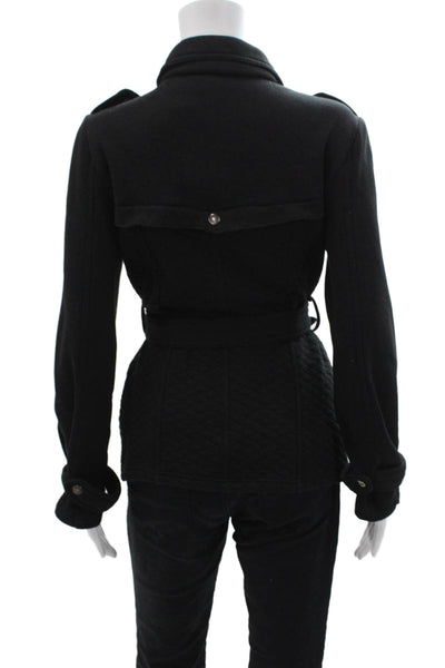 Sebby Women Quilted Military Jacket Black Collared Button Size S