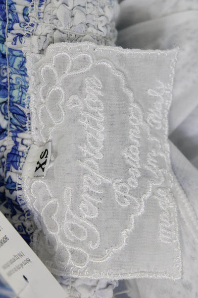 Temptation Positano Womens Peasant Mini Skirt Blue Paisley 100% Cotton Size XS