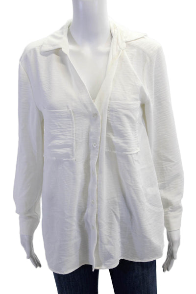 Brochu Walker Women Basic White Collared Long Sleeve Button-Up Blouse Size XS
