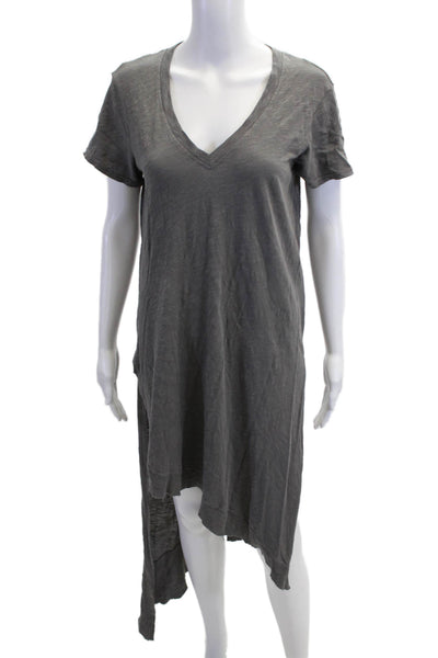 Left of Center Women Dark Gray V-Neck T-Shirt Dress Cotton Short Sleeve Size M