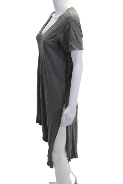 Left of Center Women Dark Gray V-Neck T-Shirt Dress Cotton Short Sleeve Size M
