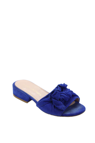 Stuart Weitzman Womens Suede Knot Embellished Slip On Sandals Shoes Blue Size 5M