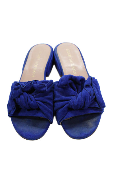 Stuart Weitzman Womens Suede Knot Embellished Slip On Sandals Shoes Blue Size 5M
